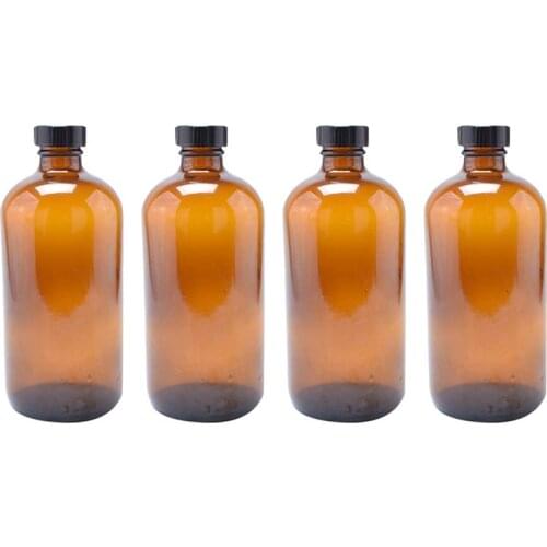4pcs Refillable Amber Brown Boston Round Glass Bottles Essential Oil Bottles With Black Bakelite Lid 30/60/120/230ML