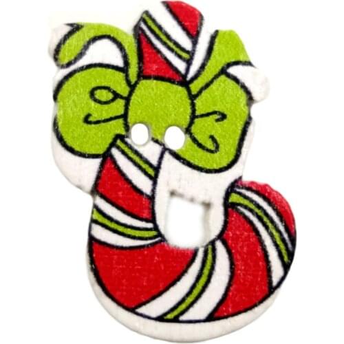 50Pcs Christmas Cane Shape Wooden Buttons Handmade Sewing Scrapbooking DIY Tool