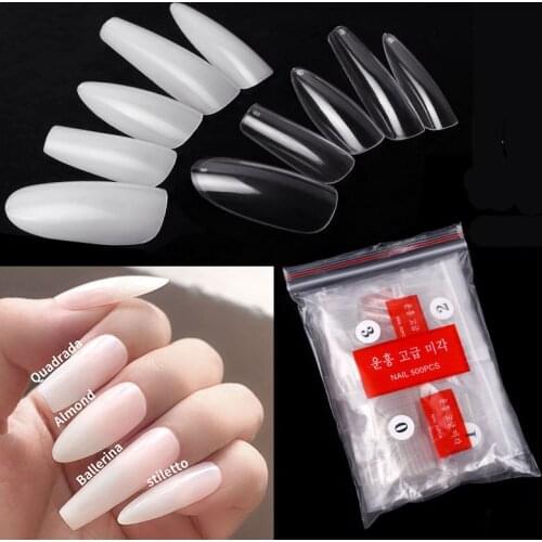 500pcs/pack Transparent/natural Ballerina/Almond/stiletto False Nail Tips Fake Nails Nail Supplies for Professionals Manicure