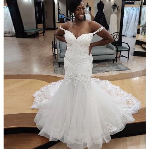 African Wonmen Sexy Off Shoulder Mermaid Wedding Dresses Fashion Backless Lace Appliques Vestido De Noiva Plus Size Custom Made