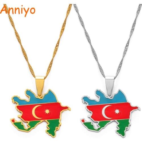 Anniyo Azerbaijan Map & Colored Flags Pendant Necklaces Azerbaycan of Maps Jewelry Gifts #174821