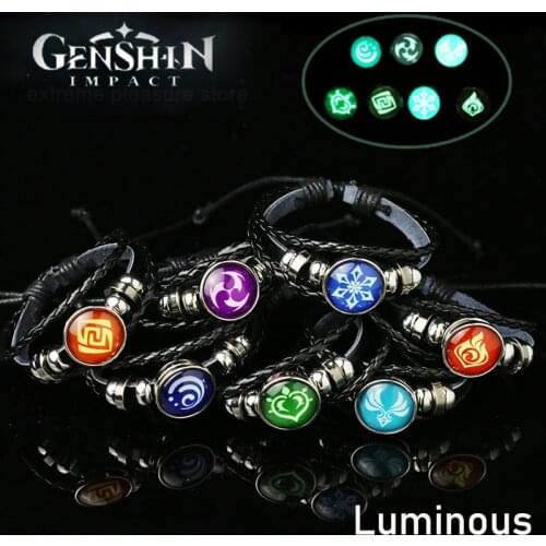 FIMAODZ Game Genshin Impact Elements Bracelet Prop Eye Of God Cosplay Glass Button Handwoven Bracelets Wristband for Men Women