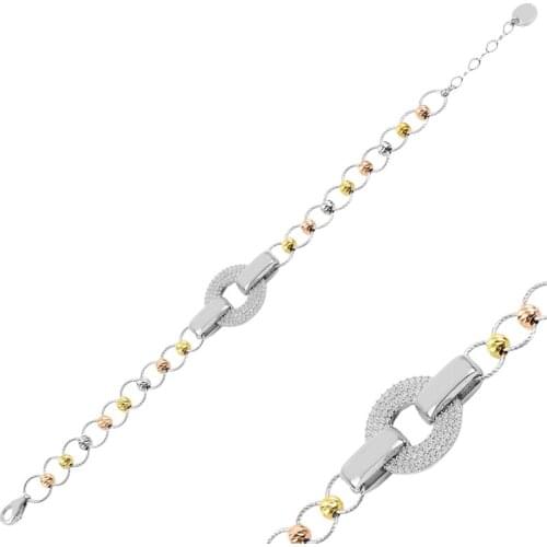 Silver 925 Sterling 3 Color Dorica Top Zircon Cubic Zirconia Bracelet
