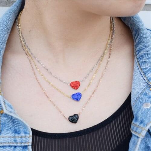 Gold CZ Blue Minimalist Heart Pendants Necklace Women Stainless Steel Chain Bijoux Femme Men Choker Necklace Mothers Day Gift