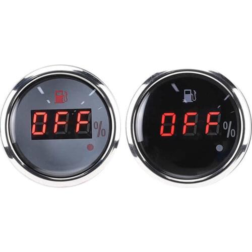Fuel Level Meter 2in Fuel Level Gauge LED Digital Display Smart Red Light Alarm for Marine Boat Car Stainless Steel Car Gauge