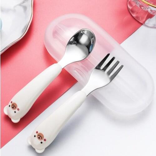 304 Stainless Steel Baby Feeding Spoon Fork Set Bear Infant Utensils Children Tableware Food Grade Material Kids Dinning Gadgets