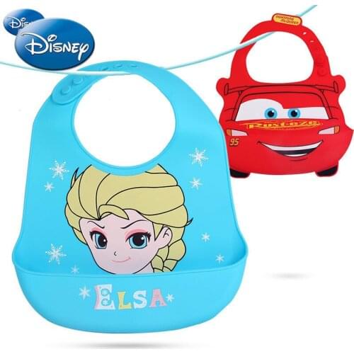Disney Minnie Frozen Elsa Childrens Silicone Bib Cartoon Soft Bib Feeding Pocket Waterproof Baby Eating Pocket