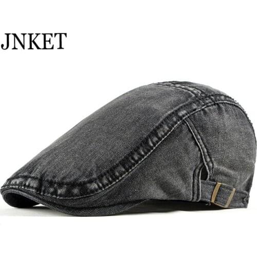 JNKET Leisure Unisex Denim Beret Hat Washed Fabric Peaked Cap Flat Caps Outdoor Travel Sunhat Duckbill Cap Summer Hat