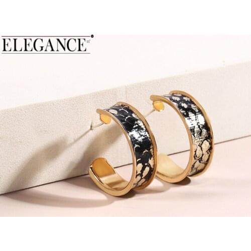 Elegance Big Snake Leather Hoop Earrings High Quality Personality Exaggerate Print Round Earrings for Women Special Party