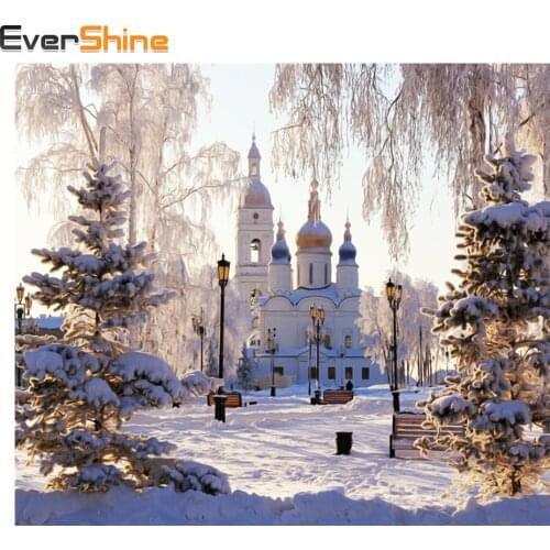 EverShine Diamond Embroidery Landscape Diamond Painting Rhinestone Picture Diamond Mosaic Sale Full Set Church Winter Home Decor