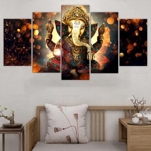 HD Printed 5 Piece Canvas Art Hindu God Ganesha Elephant Painting hindu-god-canvas dropshipping canvas art