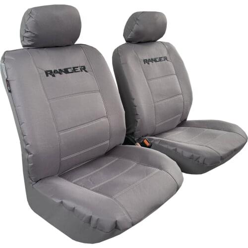 Canvas Seat Covers For Ford Ranger Truck, Waterproof Grey Front Set Embroidery Auto Protector, Airbag Safe Universal Easy Fit