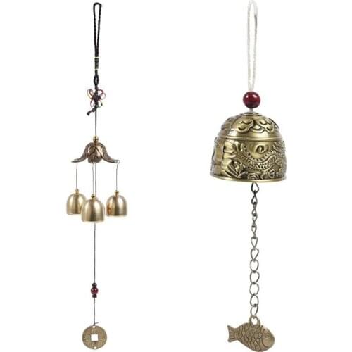 Creative retro bronze wind chimes indoor and outdoor decoration antique door wall clock yard garden hanging accessories