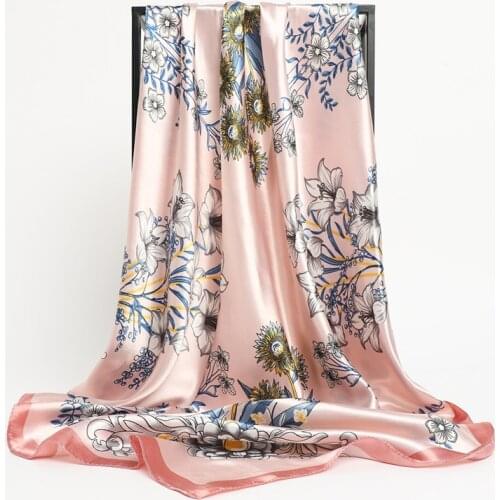 2021 Summer Print Satin Square Scarf For Women Neckerchief Female Silk Shawl Foulard Hijab Headband Wraps Hair Bands Bandana