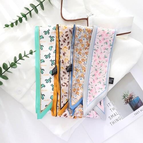 2021 Summer French Elegant Small Broken Flower Hair Silk Scarves Hair Band Ribbon Scarf For Women