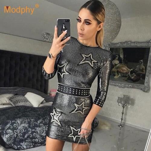 Sequin beaded mini dress Bodycon Vestidos 2019 Winter womens cropped sleeves dress sexy club celebrity party christmas dress