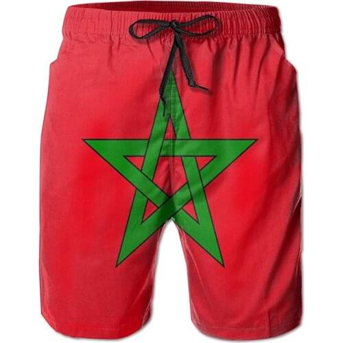 Mens Beach Shorts Swim Trunks Morocco Flag Board Shorts with Pockets