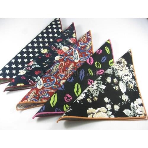 Men Cotton Linen Printed Pocket Square Hankerchief Wedding Party Accessories Handkerchief Hanky