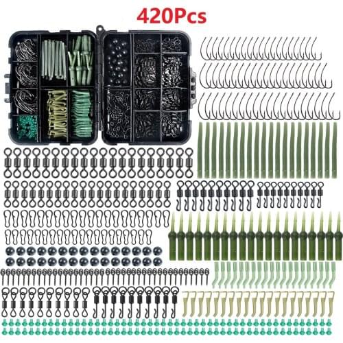 94/160/300/420Pcs/Box Carp Fishing Tackle Kit Swivels Hooks Anti Tangle Sleeves Hook Stop Beads Boilie Bait Screw Accessories