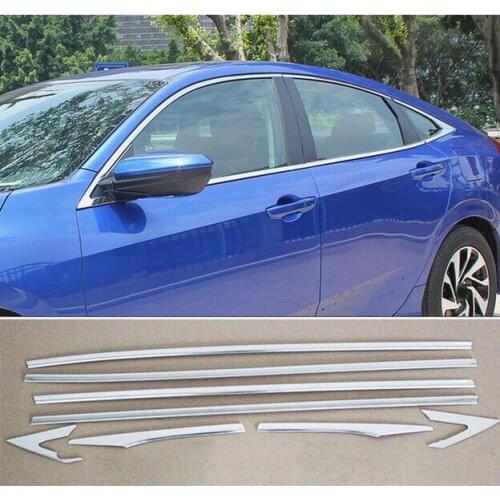 8PCS FIT FOR HONDA CIVIC 2016 2017 LHD CHROME BUTTOM WINDOW SILL TRIM SURROUND COVER MOLDING LINING ACCENT GARNISH STAINLESS