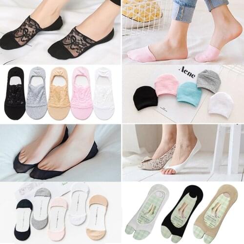 3/4/5Pair Women Socks Invisible No Show Cotton Breathable Summer Short Non-slip Boat Socks Low Cut Ankle Thin Liner Socks Female