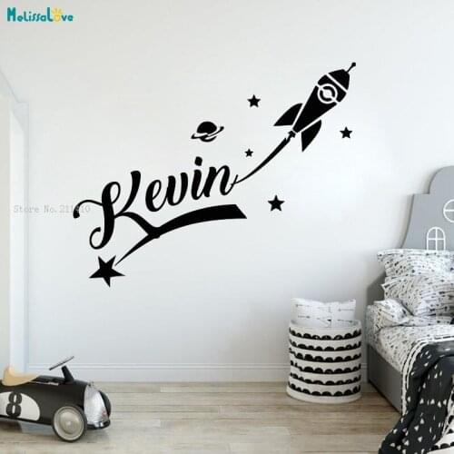 Simple Vast Universe And Spaceship Custom Kids Name Wall Sticker Nursery Baby Room Pretty Home Decor Murals YT2804