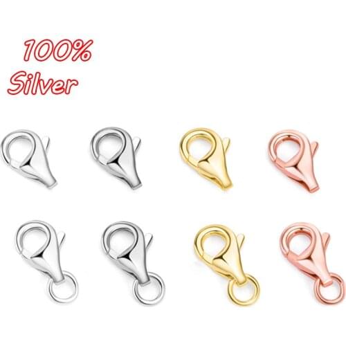 2pcs 8mm Real 925 Sterling Silver Lobster Buckle DIY Accessories Necklace Bracelet Buckle Spring Buckle Jewelry Making Supplies