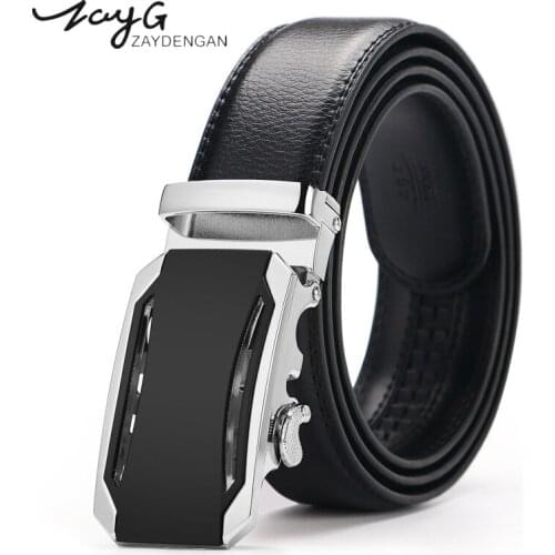 ZAYG Men Fashion Classic Belt Men Simple Metal Automatic Buckle Belts Men High Quality Black Brown Belt Men Business Casual Belt