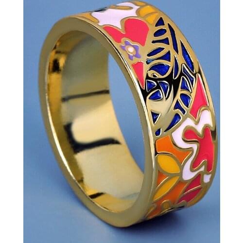 CHARLINLIOL 925 Sterling Silver Luxury Gold Color Wedding Ring for Bridal Women Engagement Bohemia Finger Ring Enamel Jewelry