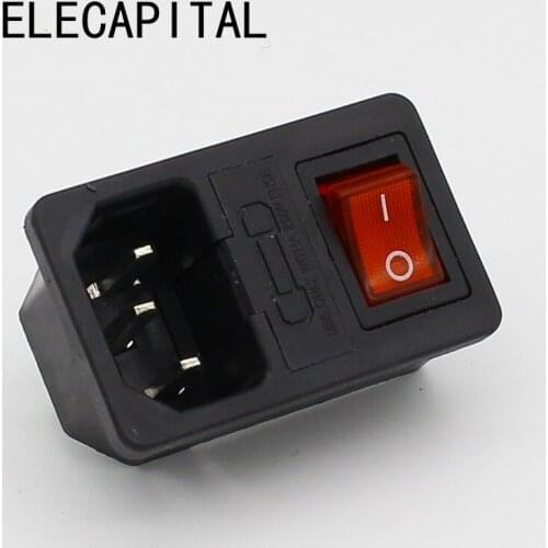 With 10A fuse ! Red Rocker Switch Fused IEC 320 C14 Inlet Power Socket Fuse Switch Connector Plug Connector
