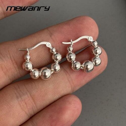 MEWANRY Prevent Allergy 925 Sterling Silver Hoop Earrings Fashion Simple String of Beads Design Party Jewelry Gifts for Women