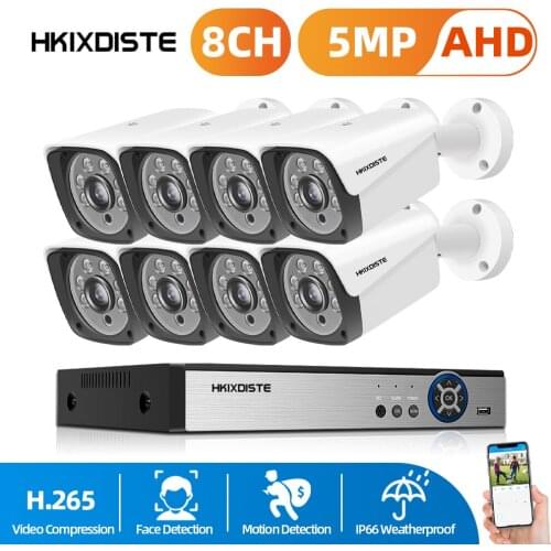 H.265 8CH DVR Kit Home Security Surveillance Alarm System 5MP 8CH Motion Face Detection CCTV Outdoor Waterpfoof AHD Camera