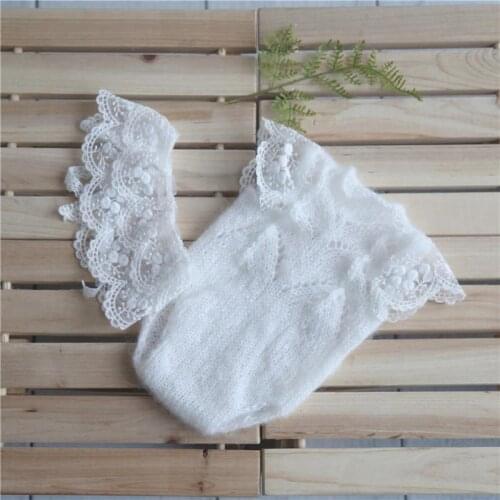 Newborn Knit Mohair Bonnet Romper Photography Props Baby Girl Lace Outfit White Newborn Clothes