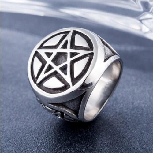 Vintage Mysterious Magic Pentagram Ring Mens High Quality Metal Amulet Jewelry
