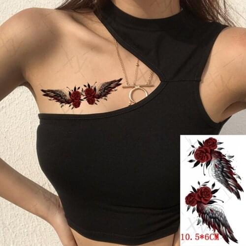 Waterproof Temporary Tattoo Sticker Feather Wing Red Rose Flowers Fake Tattoos Flash Tatoos Arm Body Art for Women Men Girls