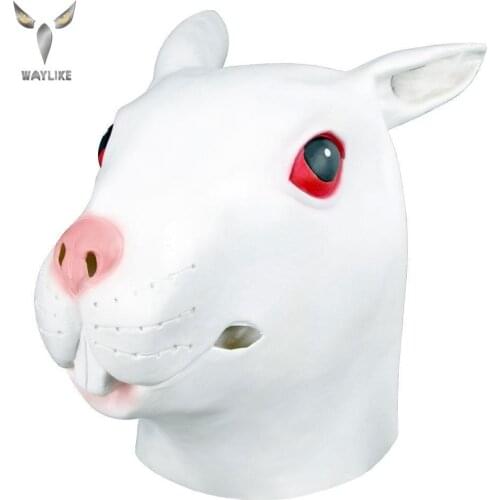 WAYLIKE Halloween Cute Red Eyes Rabbit Latex Mask Cosplay Animal Mask For Halloween Party & Carnival Party Funny Mask