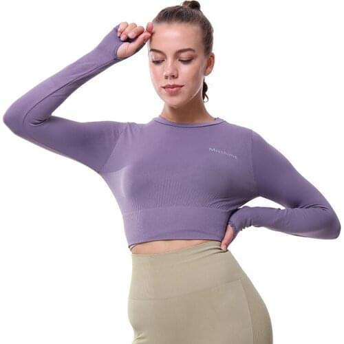 Women Athletic Sport Shirts Slim Fit Long Sleeved Fitness Coat Yoga Crop Tops With Thumb Holes Gym Jacket Workout Sweatshirts