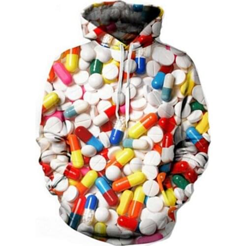 Fashion Hoodies Women Colorful 3D Print Lots of Pills Sweatshirts Bright Autumn Winter Pullovers Long Sleeve Streetwear Clothing