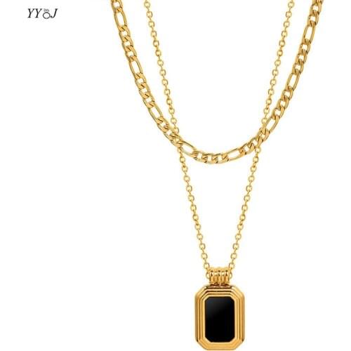 Vintage Black shell rectangle layered necklace for women stainless steel gold dainty necklace trendy women 2021 wholesale items