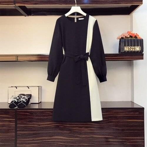 Autumn Winter O Neck Long Sleeve Womens Patchwork Dress 2021 New Fashion Black and white Loose Ladies short Dress Vestidos big