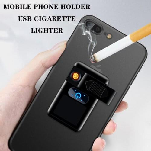 1PCS Creative USB Eletric Lighter Portable Cool Mobile Phone Bracket Lighter Briquet Multi-function Keychain Smoking Accessories