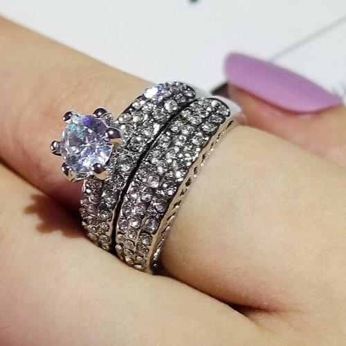 2021 Luxury Round Wedding Ring Set Bridal For Women Anniversary Gift Jewelry R5857