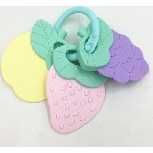 3PCS Baby Fruit Teether, Molar Finger Toys, Food-Grade Silicone Material, Cartoon Shape, Stroller Crib Pendant