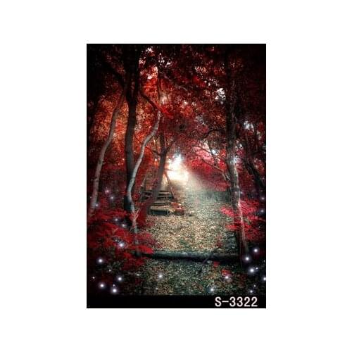 300cm*200cm(10*6.5ft) Fairy Forest Newborn Background Red Maple Backdrops Forest Path,Sunshine,Firefly Children Vinly Backdrops