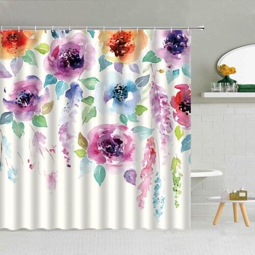 3D Printing Flower Butterfly Colorful Red Yellow Shower Curtain Waterproof Polyester Fabric High Quality Bath Screen With Hook