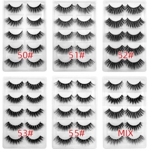 NEW 5 pairs long Natural Mink False Eyelashes Cross Dense Handmade Cotton Stalk Eye Lashes Date Make-up Mink Fake Eyelashes