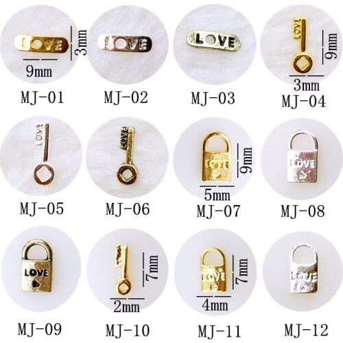 50pcs/pack metal nail art Iron sheets love lock key 3d jewelry gel nails sticker decoration art tools