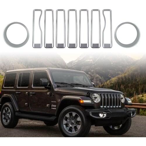 Chrome Red Black 9Pcs Front Grille Trim Inserts Grill Cover Headlight Cover for 2018 Jeep Wrangler JL JLU Sport/Sports