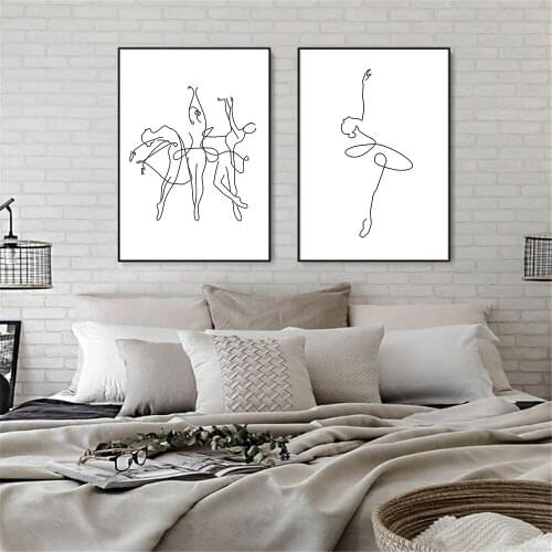 Abstract Ballet Girls Line Drawing Wall Art Canvas Painting Dancing Girl Poster Ballerina Prints Minimalist Pictures Home Decor