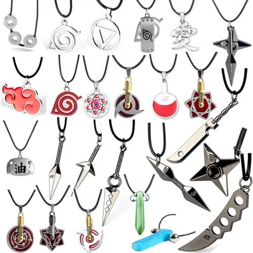 Anime Naruto Necklace Cartoon Kunai Zumaki Shuriken Kakashi Cosplay Action Figures Accessories Metal Alloy Pendan Kids Toy Gift